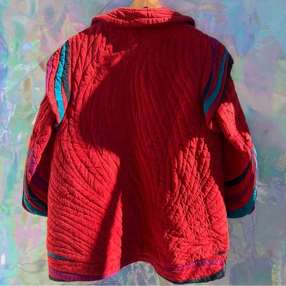 80s Bob Mackie Red Quilt Suede Jacket - Picture 7 of 14